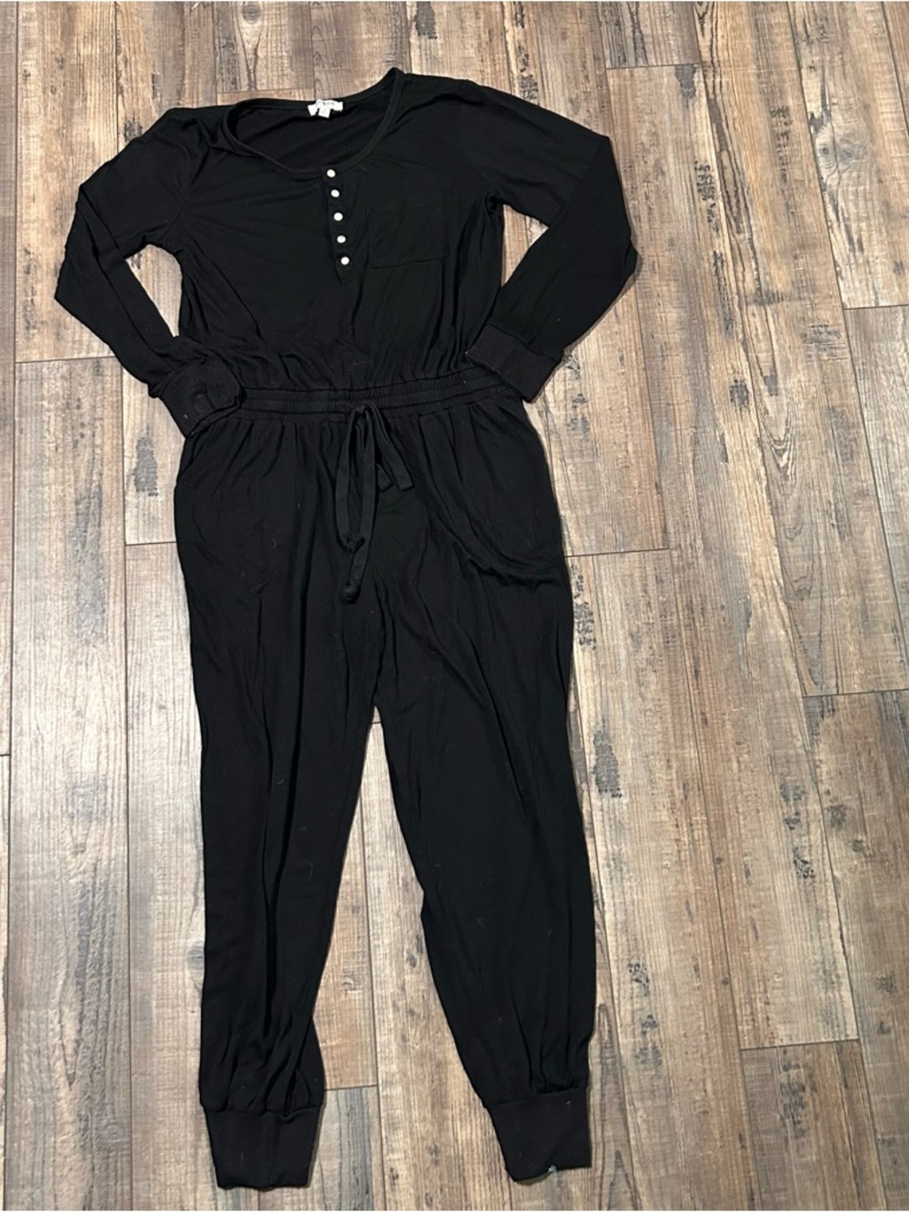 Umgee Jumpsuit Pantsuit Black Button Front Tie Pockets Women’s Size Medium